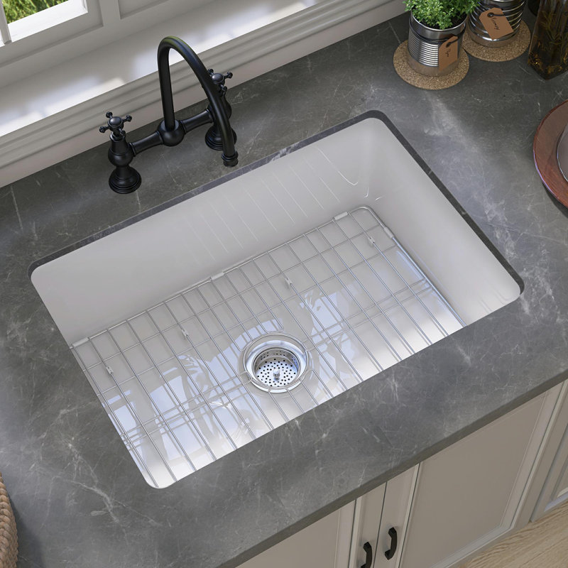 Fireclay Drop-in Kitchen Sink Undermount Farmhouse Sink Single Bowl  Farm Sink in White with Accessory Kits
