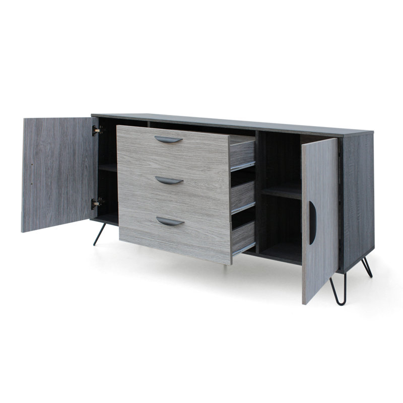 MULTI FUNCTION CABINET Material: Particleboard Assembly Required  16.25"D x 59.25"W x 29.50"H, Gray