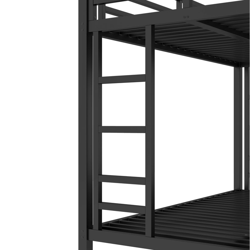 Lit superposé en métal pour les adolescents et les adultes, peu encombrant / sans bruit de sommier, noir, Noir, Lit double