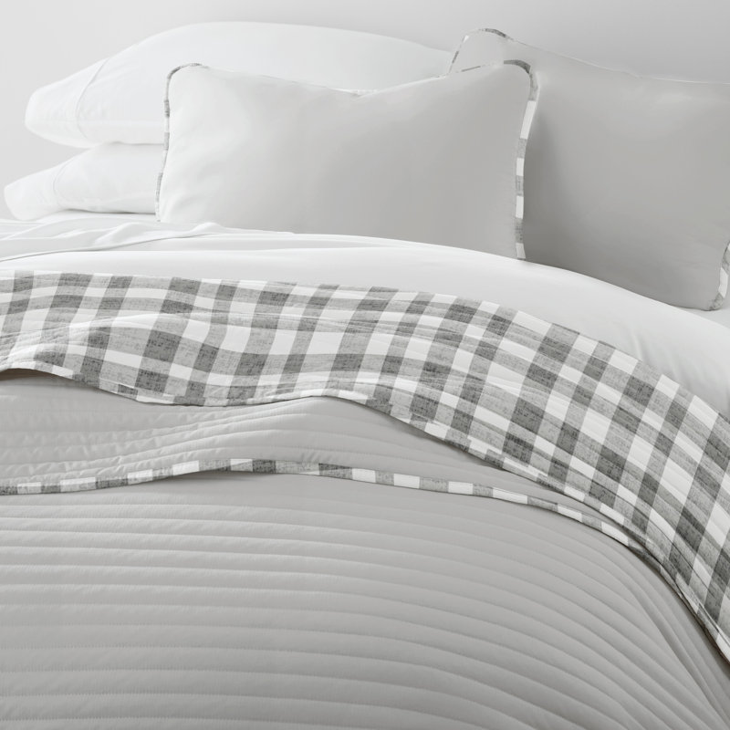 Gray Twin Reversible Microfiber Quilt Set with Down Alternative