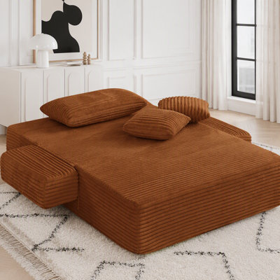 2-in-1 Convertible Chaise Lounge Chair, Sofa Bed with Plush Corduroy & No Assembly