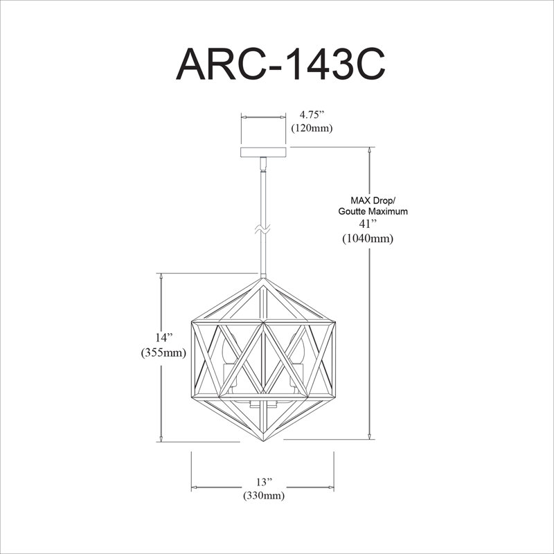 Addison 3 - Light Dimmable Geometric Chandelier, Antique Brass