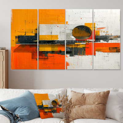 «Yellow Orange Abstract Futuristic Fusion I», ensemble d'art sur toile abstraite