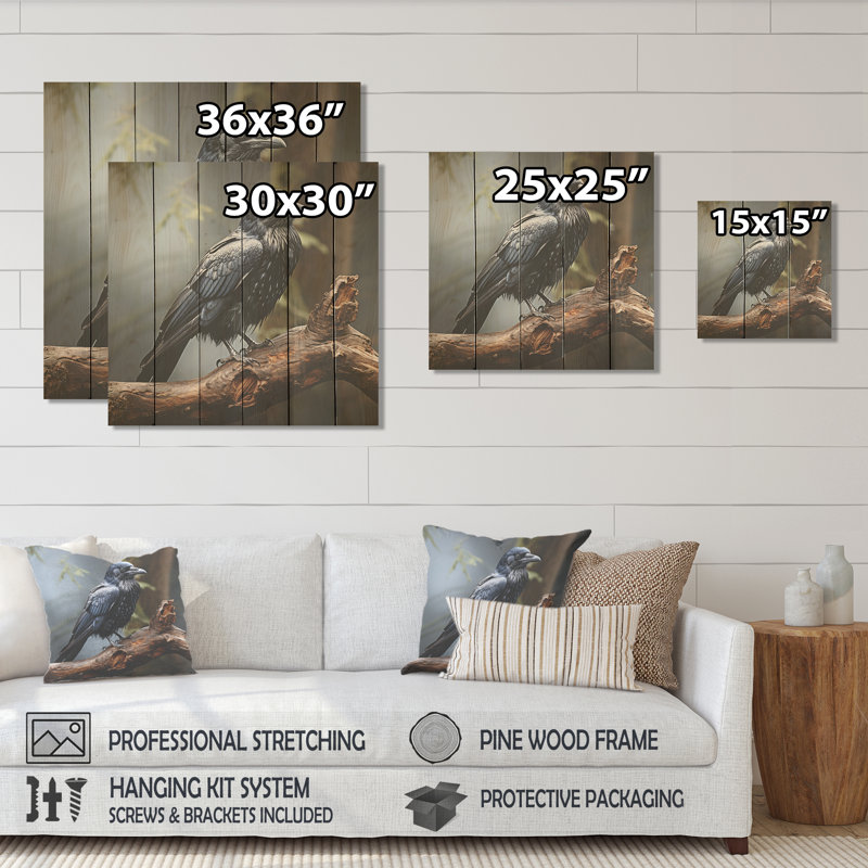 Mysterious Raven Guardian II - Animal corbeau sur bois, H 15 po x l 15 po