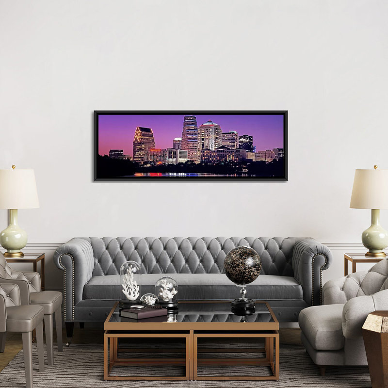 Reproduction de photo sur toile panoramique, Austin, Texas, H 20 po x l 60 po x P 1,5 po, Cadre noir