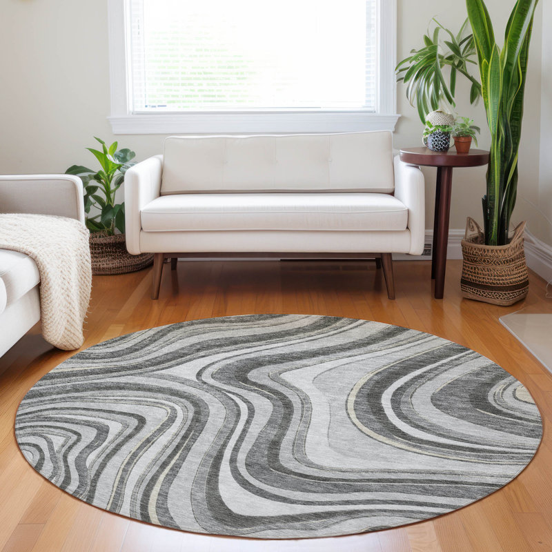 Tapis gris Prisco lavable à la machine de qualité supérieure, Rond 8 pi