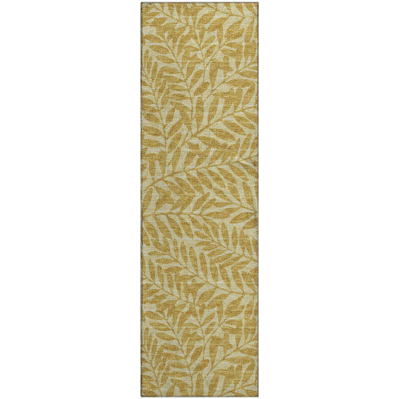 Premium Machine Washable Harsukhman AMF111 Yellow Rug, Runner 2'3" x 7'6"