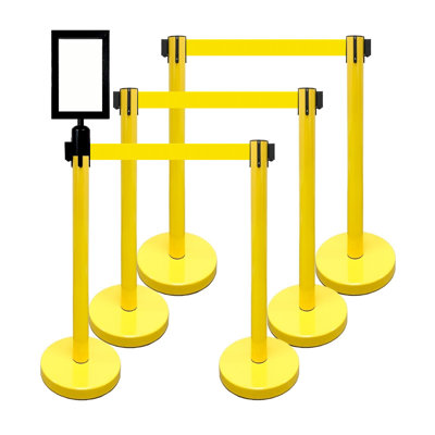 36" Retractable Belt Queue Safety Stanchion Barrier (6 Posts w/78" Belt+SF+W Receiver)