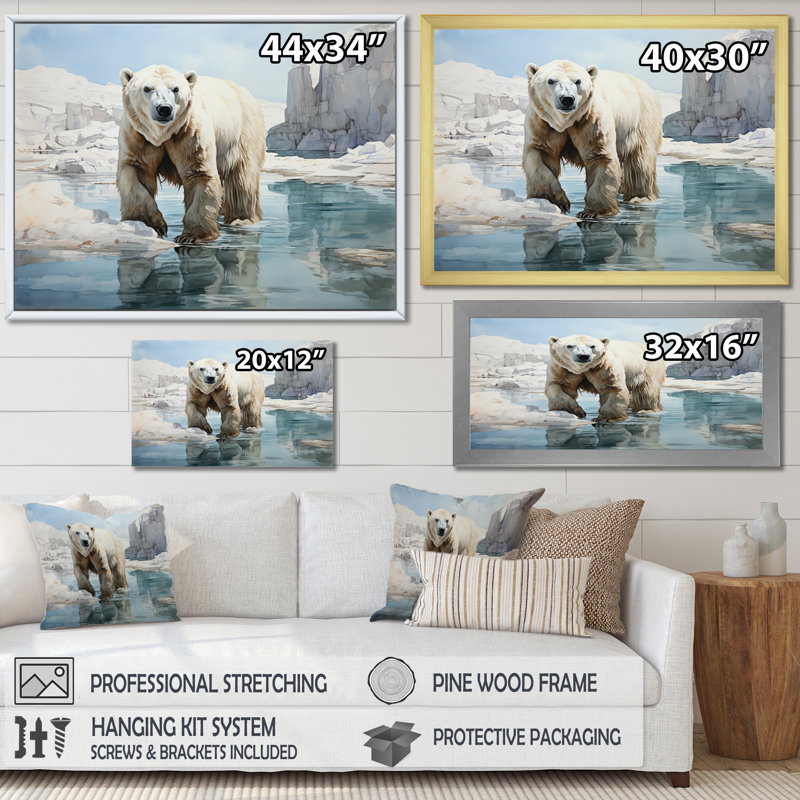 " White Teal Iceberg Pristine Solitude ", Gold Single Picture Framed, 16" H x 32" W x 1" D