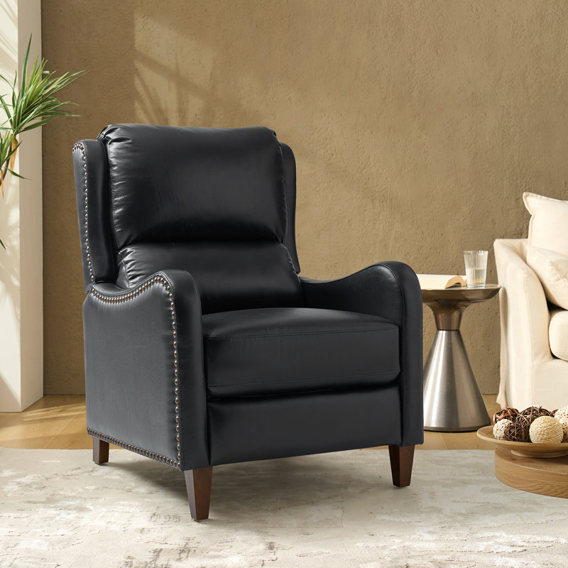 Fauteuil inclinable en cuir véritable de 28,75 po de large Neliyah, Black