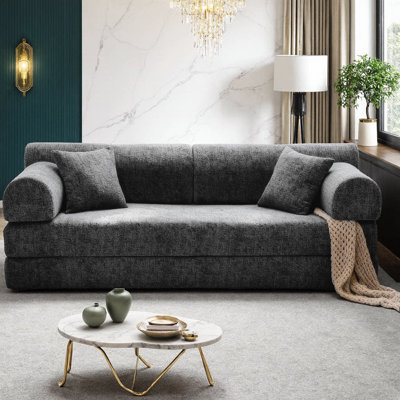 4-in-1 Convertible Sleeper Sofa with Folding Mattress Fixed Frame Multi-Functional Floor Couch Chaise Lounge Zero Assembly