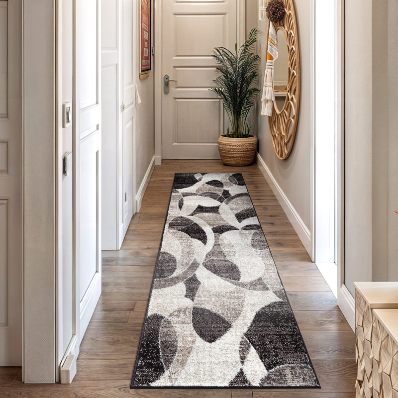 Rambo Contemporary Distressed Circle Area Rug, Runner 2' x 7'