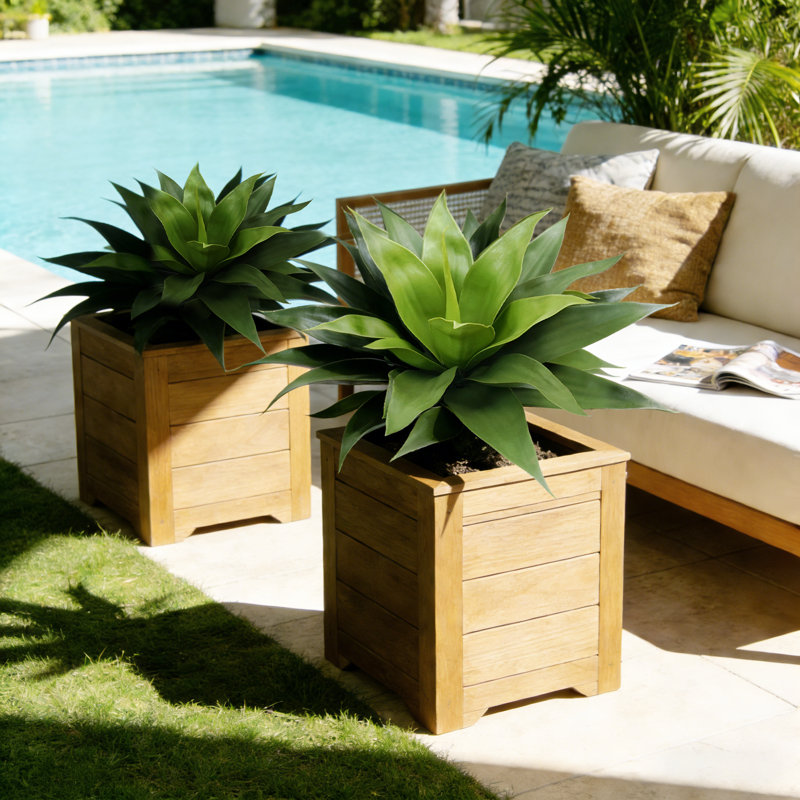 Artificial Plants Outdoor, 2 Pack Fake Fern Plants, Plastic Shrubs Fake Agave Plant, Green