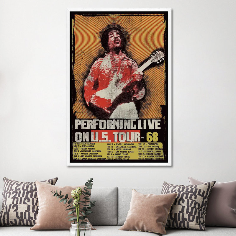 Jimi Hendrix 1968 U.S. Tour Poster by Radio Days - Print on Canvas, 152.5 cm H x 101.5 cm W, White Framed