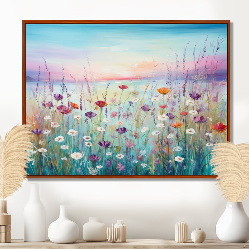Fleurs sauvages Meadows II sur toile, H 34 po x l 44 po x P 1,5 po, Cadre flottant brun