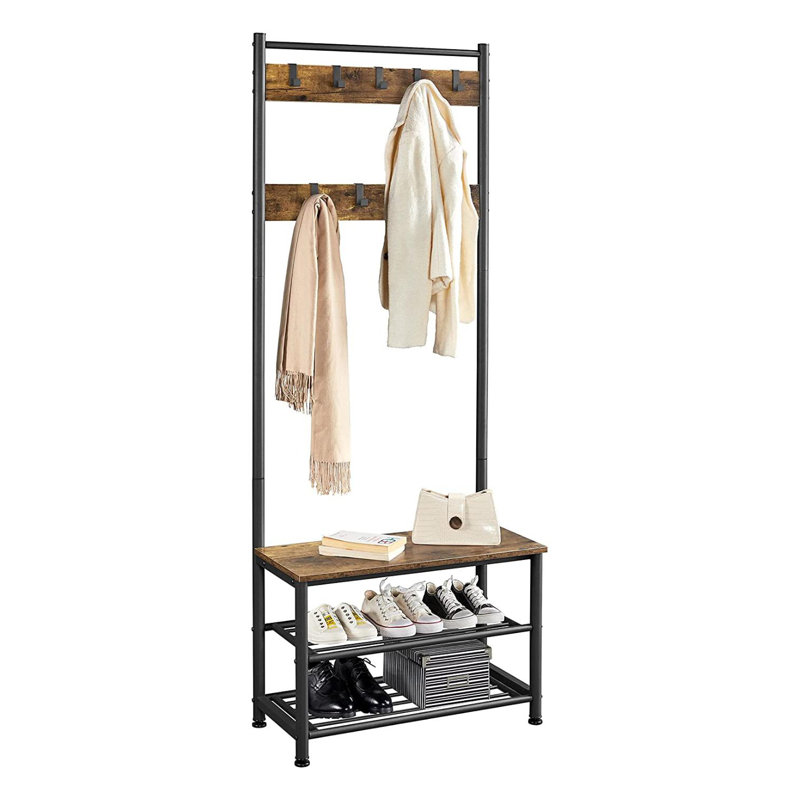 Kinston Hall Tree 28.5'' Wide with Bench and Shoe Storage, Rustic Brown