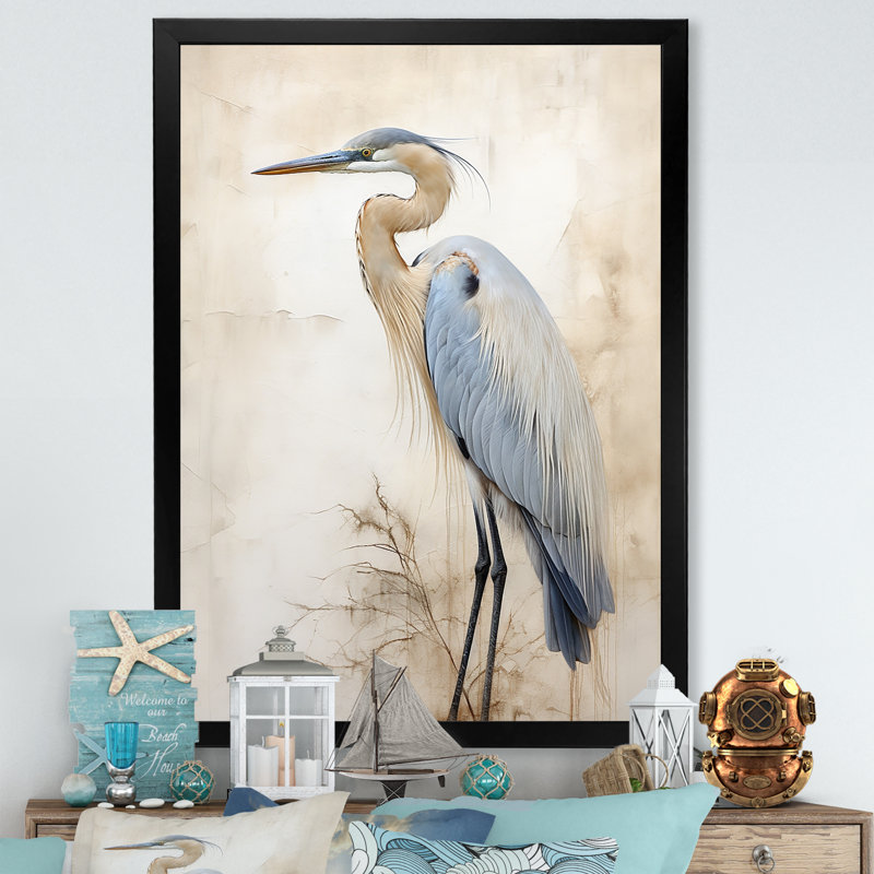 «Majestic Blue Heron Horizon II», art mural héron, Cadre simple noir, H 32 po x l 24 po x P 1 po