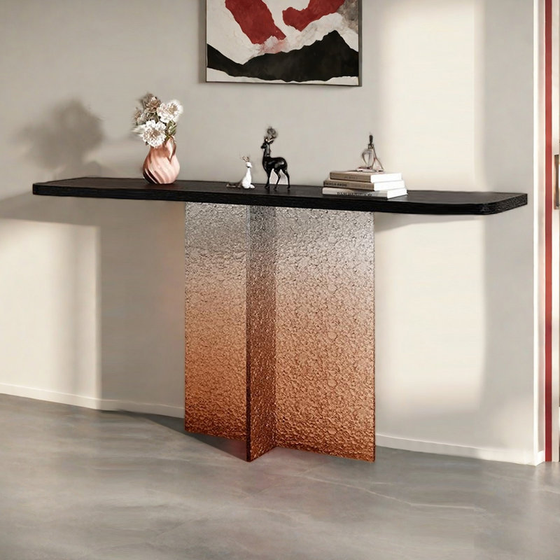 Console moderne et moderne en acrylique, H 29,53 po x l 62,99 po x P 11,81 po, Transparent / orange