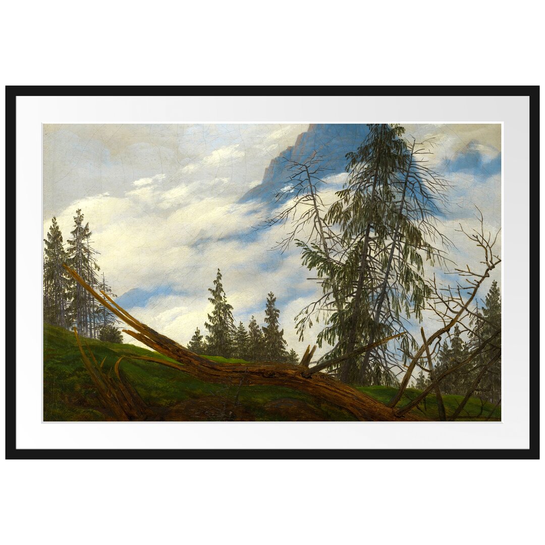 Gerahmter Kunstdruck Mountain Top with Moving Cloud von Caspar David Friedrich