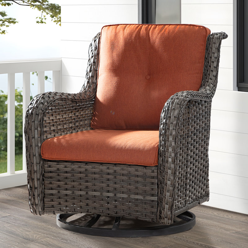 Modern Orange Cushioned Steel Frame Swivel Rocking Chair Set