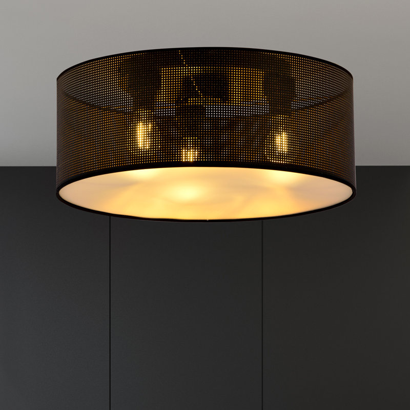 Leonardville Fabric Flush Mount, Black/Gold, 21cm H x 50cm W x 22cm D