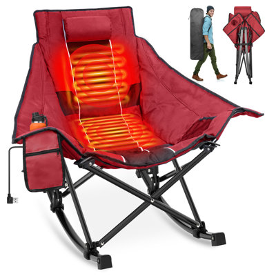Chaise de camping berçante chauffée, 3 sièges de camping pliables surdimensionnés et réglables