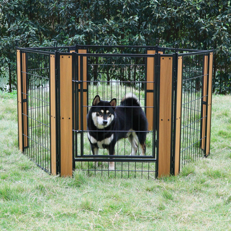 31.5'' H 6 Panel Metal Exercise Pen With Pet Door Outside Use, Brown