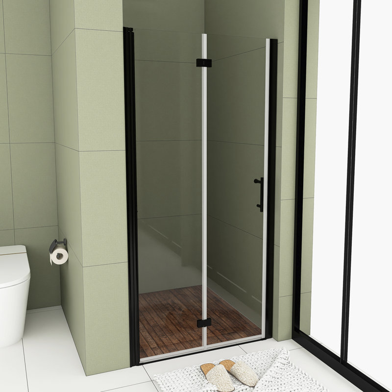Porte de douche pliante sans cadre 34 "x 72", Noir mat