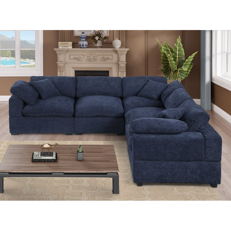 Canapé modulaire rembourré 6 pièces avec repose-pieds réversible Wartow, Bleu très foncé