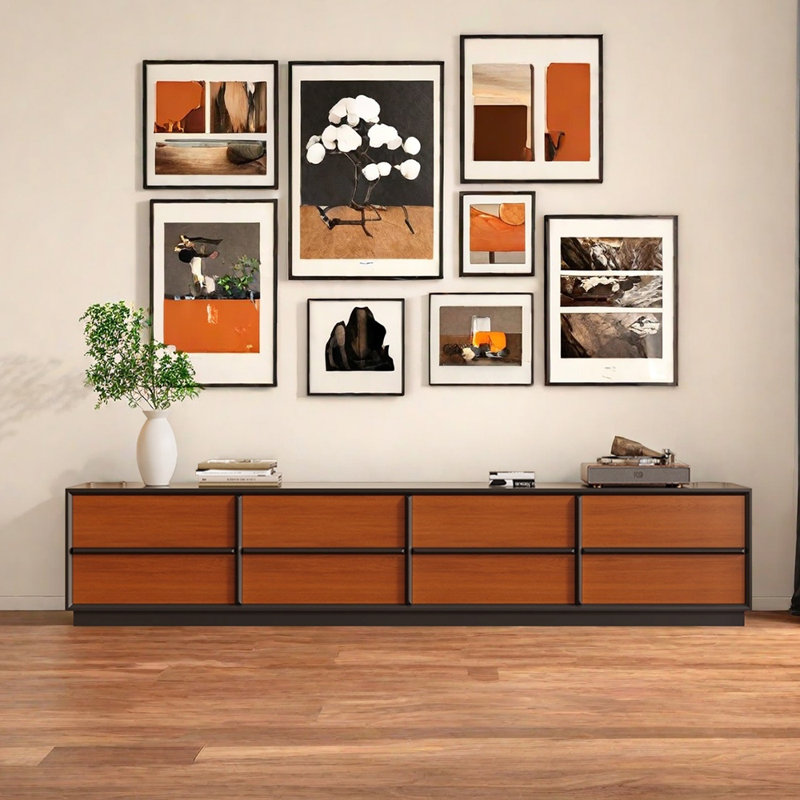 Meuble télé rétro contrastant, H 17,71 po x L 86,61 po x l 15,74 po