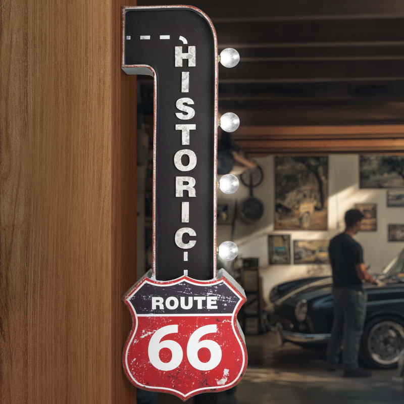 Trinx Historic Route 66 Vintage LED Marquee Sign Wall Decor - 2.2" x 1.6" x 1.6"