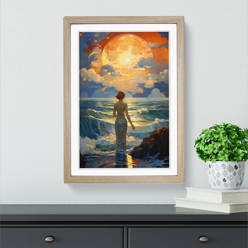 Ocean Deco - Single Picture Frame Print on Wood, Oak , 34cm H x 25cm W x 2cm D