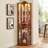 Glass Cabinet Lighted Corner Curio Cabinet with Adjustable Shelves and Carved Decoration, Perfect for Displaying Collectibles and Wine-1389541889