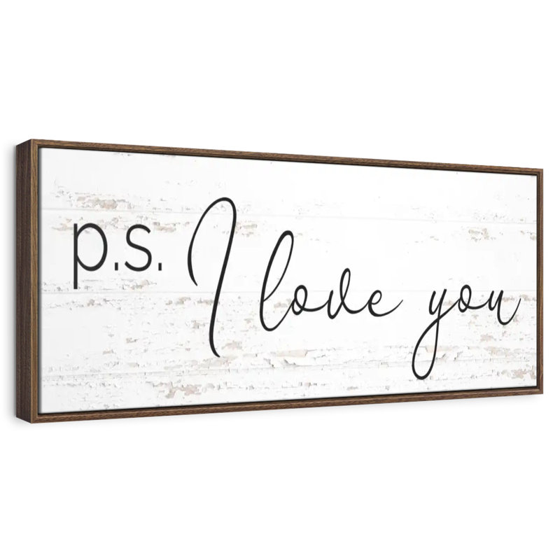 P.S. I Love You, typographie, 31 po x 11 po, Cadre flottant noyer