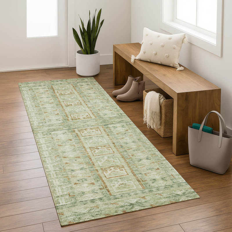 Premium Machine Washable Mayfield Striped Rug, 2'3" x 7'6" Runner, Green