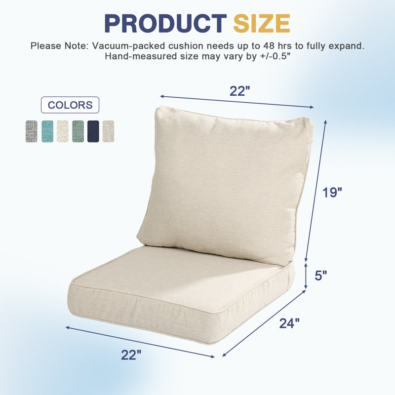  Coussin de siège / dossier d'extérieur, 22" W x 24" D, Beige crème