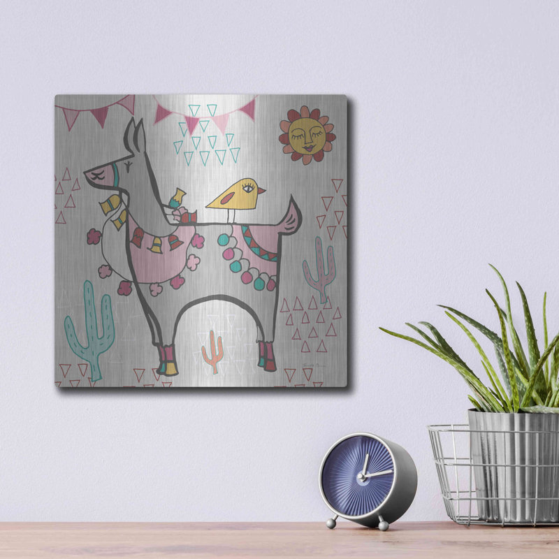 «Playful Llamas II» par Farida Zaman, art mural en métal, 24 po x 24 po, H 12 po x l 12 po