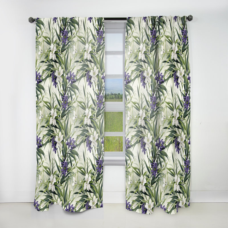 Green Purple Bamboo Serenade Tropical Pattern IV - Tropical Velvet Curtain - 1 panel, 52" W x 63" L