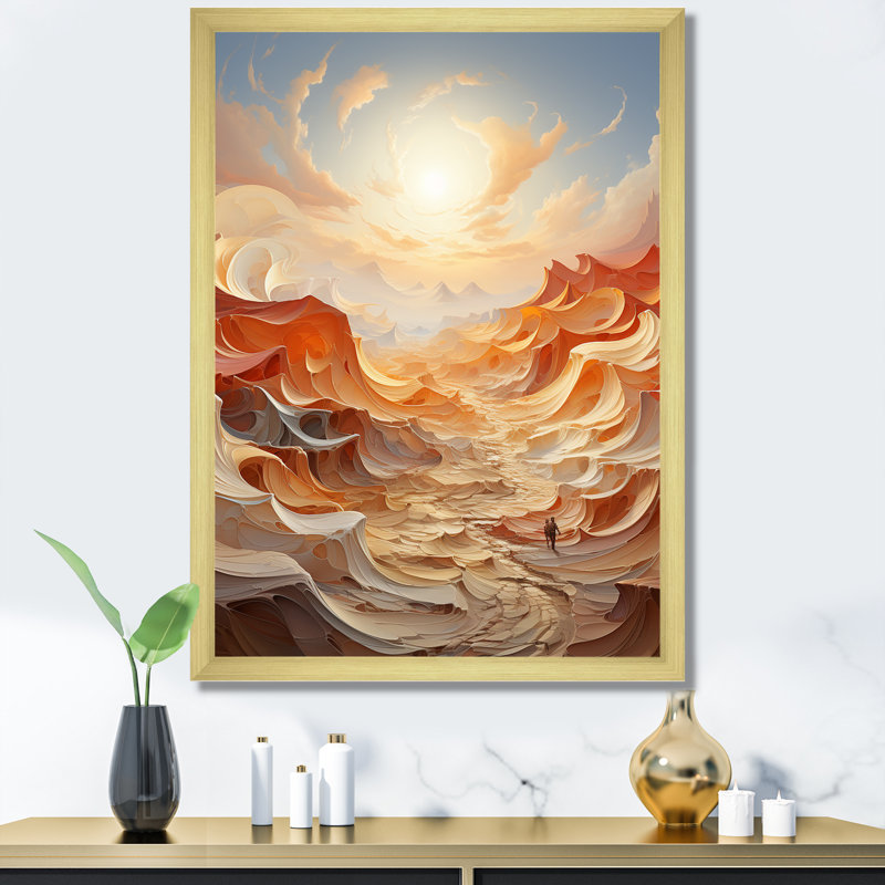 Reproduction sur toile de paysage de sable en spirale surréel, H 44 po x l 34 po x P 1,5 po, Encadrement doré