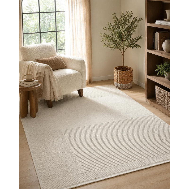 Tapis d'appoint texturé crème tissé à plat en polypropylène tissé à la machine, Accent — 3'3" x 4'11"