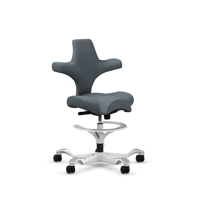 HÅG Capisco Adjustable Sit-to-Stand Height Chair with Footring, White, Dark Gray 