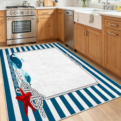 Clear Machine Washable,Marine Cartoon Indoor Area Rug