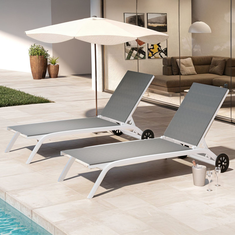 Chaise longue inclinable 63,6 po avec roulettes (ensemble de 2), Noir, noir, noir, noir