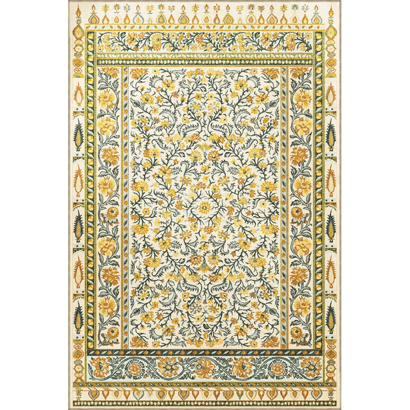 Yellow Green Themed Flower And Rose Patterned Creative Modern Decorative Carpet, Runner 2'6" x 6'7"