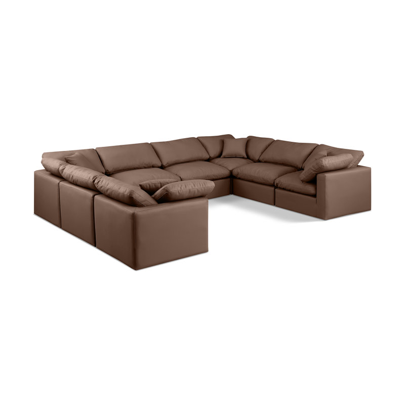 Itala Upholstered U-Shaped Sectional Reversible, Brown Vegan Leather
