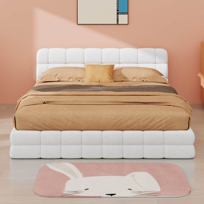 Cloud Boucle Grounded Bed With Upholstered Headboard