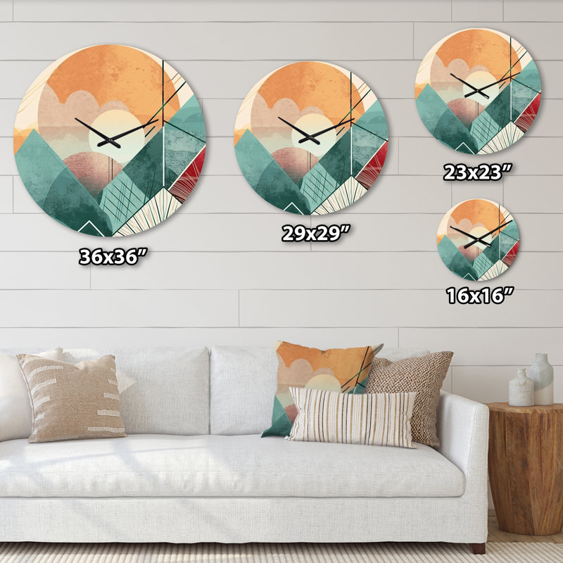 Minimal Boho Landscape In Retro Earthy Green Metal Wall Clock, Large