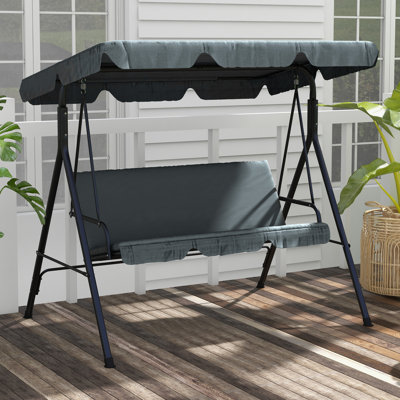 Balancelle d'extérieur 3 places avec coussin, support à structure en acier, auvent inclinable pour patio, jardin, gris