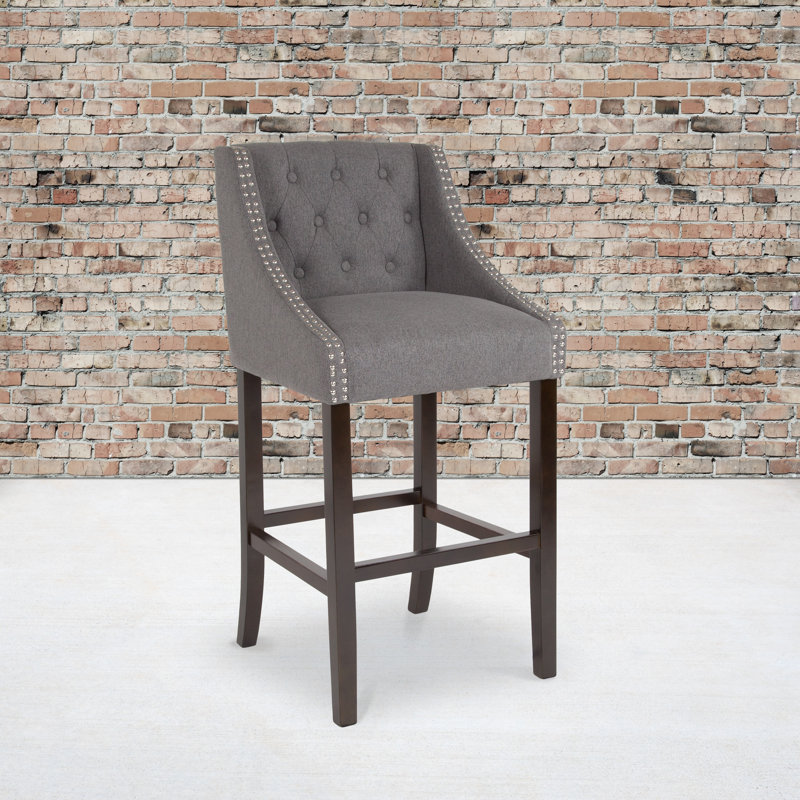 Tabouret de bar transitionnel en noyer capitonné avec garniture cloutée, Gris foncé