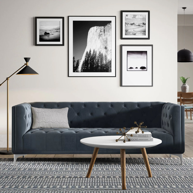 Pale Mauve Tufted Velvet Tuxedo Arm Sofa with Down Fill